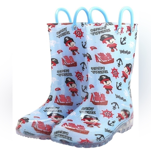 NWT KomforMe Kids Nautical Light Up Rain Boots - Picture 1 of 16